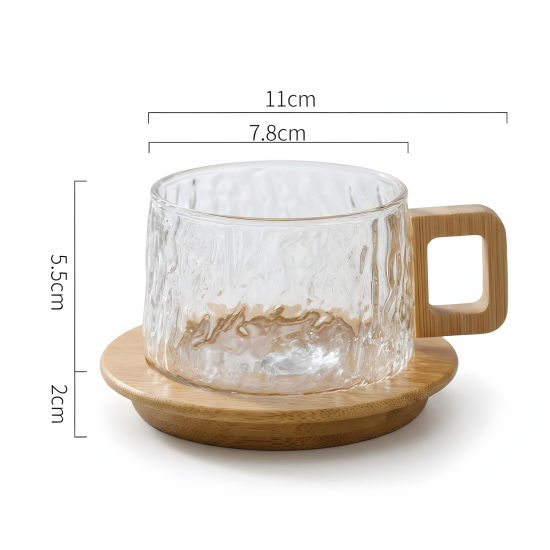 Glass Mug With Wooden Saucer - 250 ml